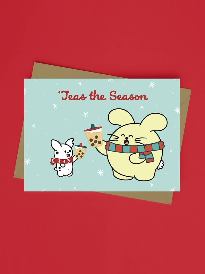 Tarjeta de felicitación «Teas the Season» para venta al por mayor de Fat Rabbit Farm / Pandi the Panda