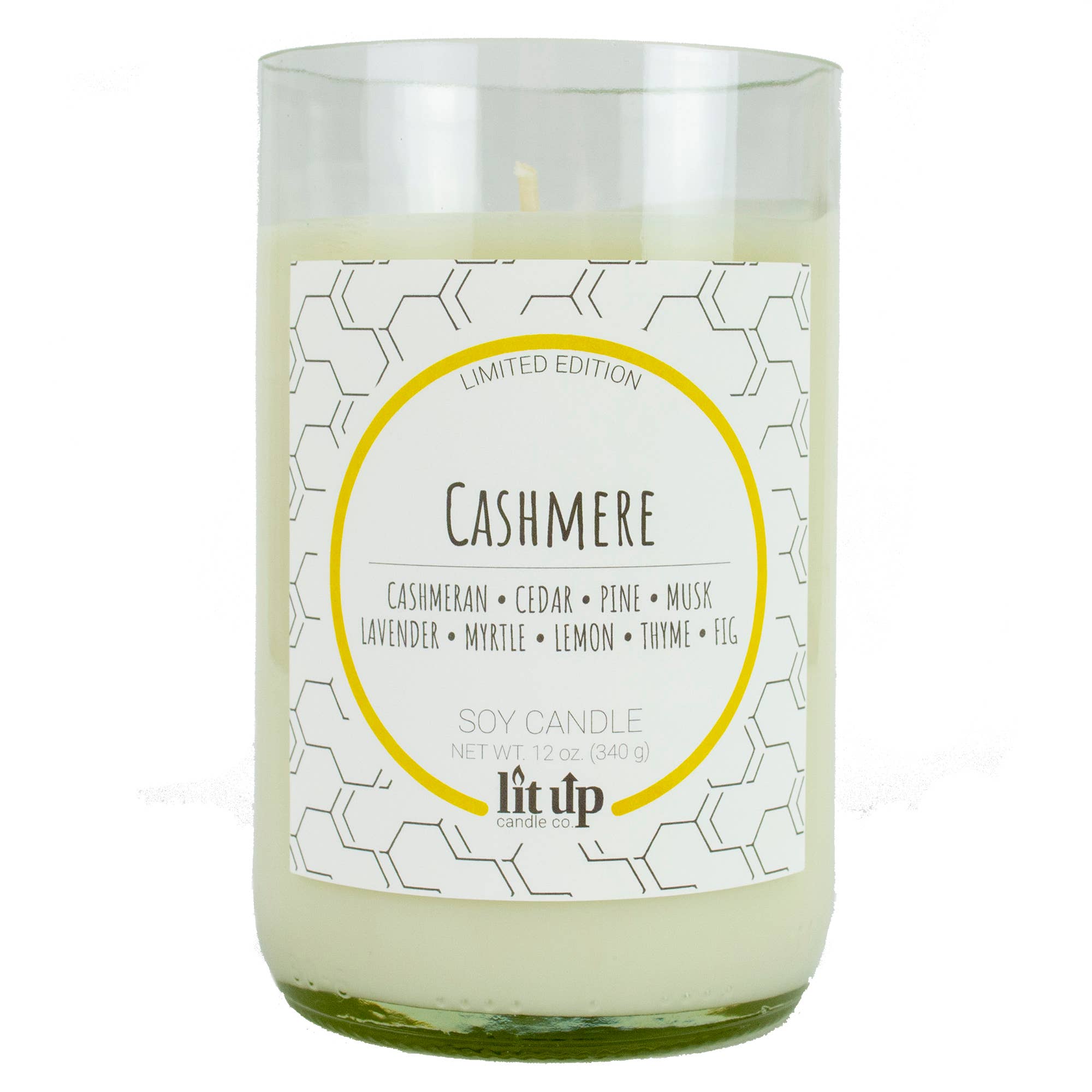 Lit Up Candle Co. - Wholesale Pot/gevulde kaars - 12 oz sojakaarsen met kasjmiergeur in geüpcyclede wijnflessen1