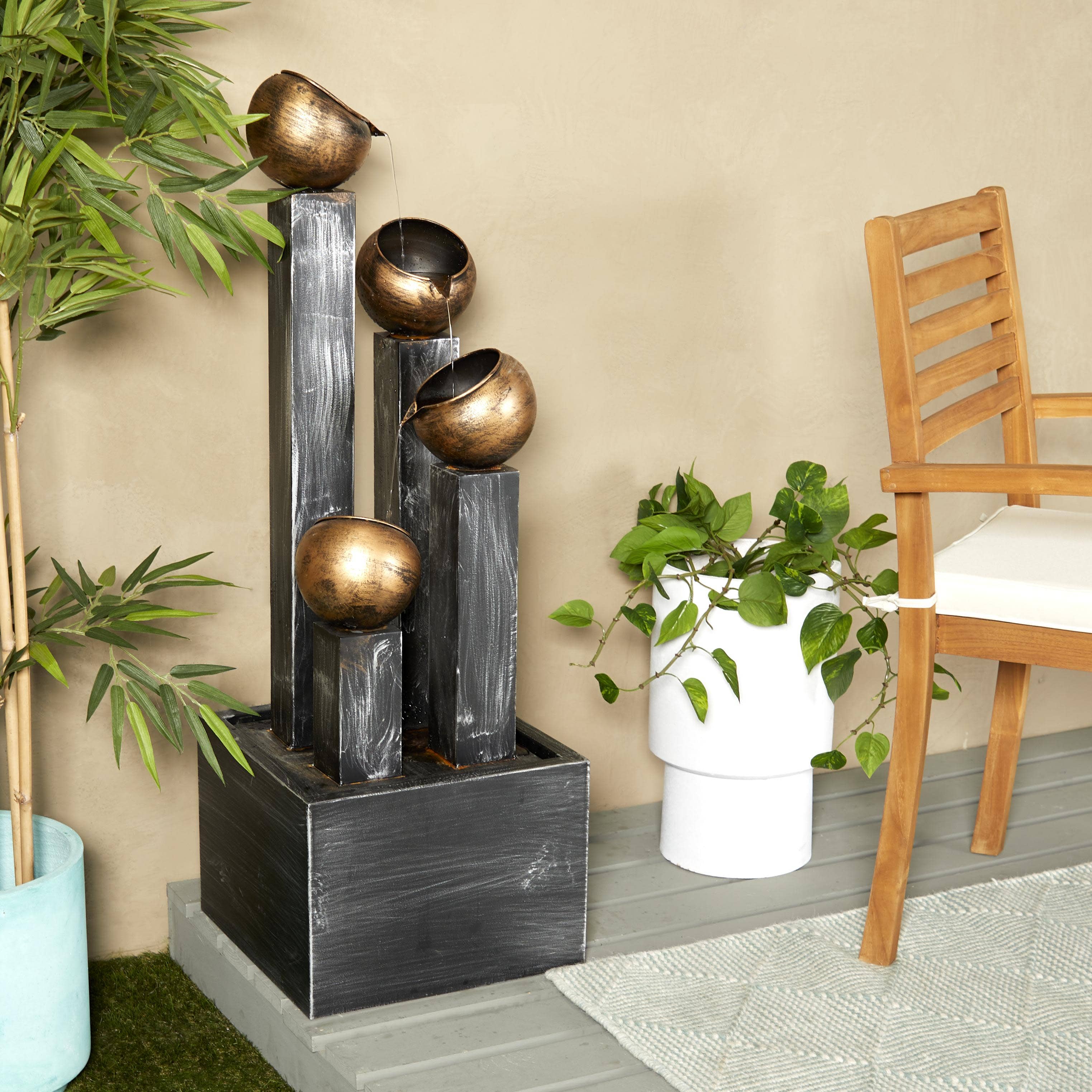 Import Corner - Wholesale Outdoor Ornament/Decor - A-22927: METAL WATER FOUNTAIN WITH LED LGHTS 15"W, 42"H7