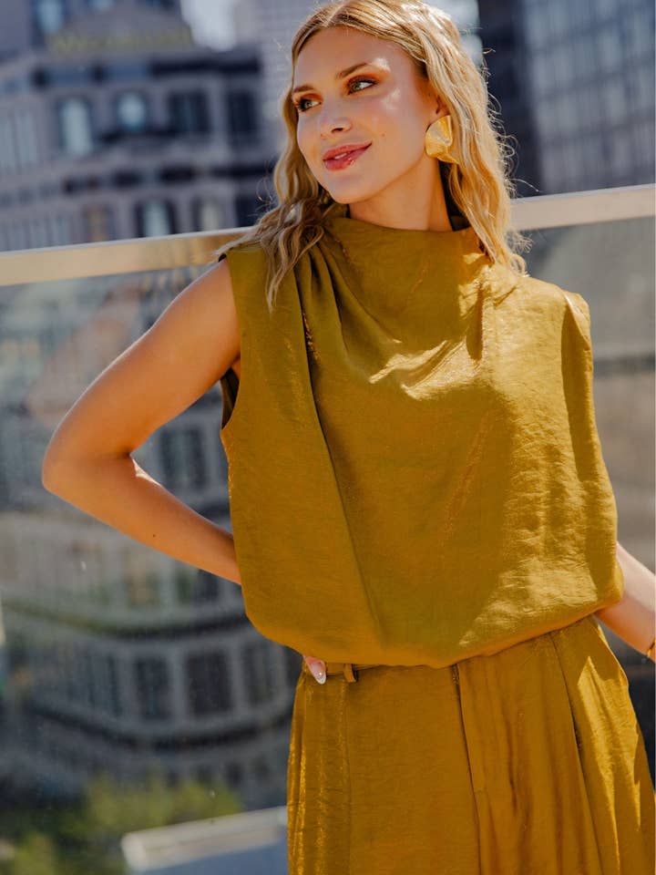 Mock Neck Sleeveless Bubble Top for wholesale by Glam