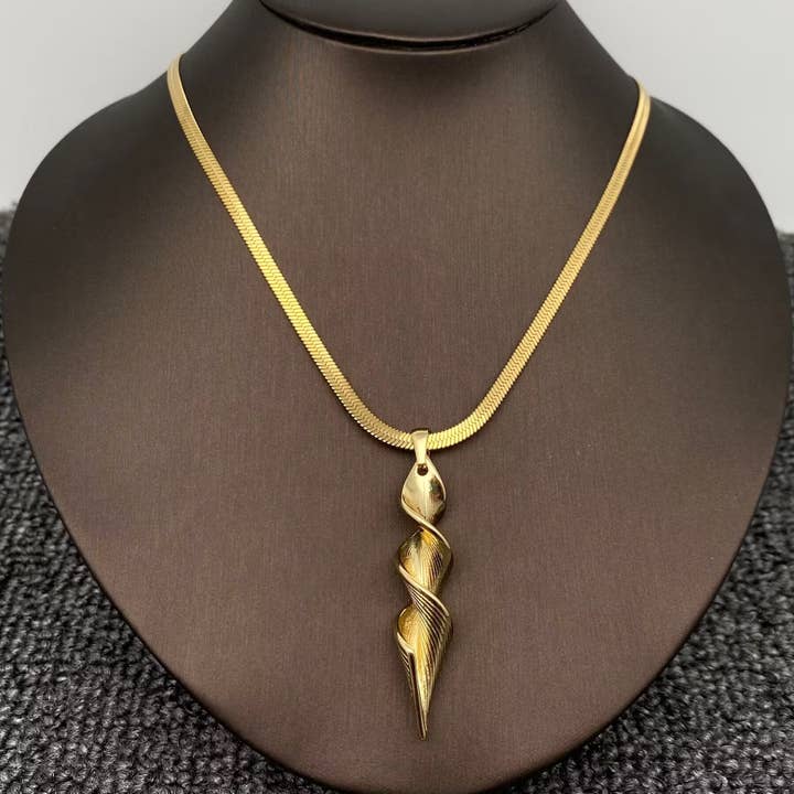 18K Golden SS Spiral Drill Charm Snake Chain Necklace - FGS for wholesale by Mio Queena