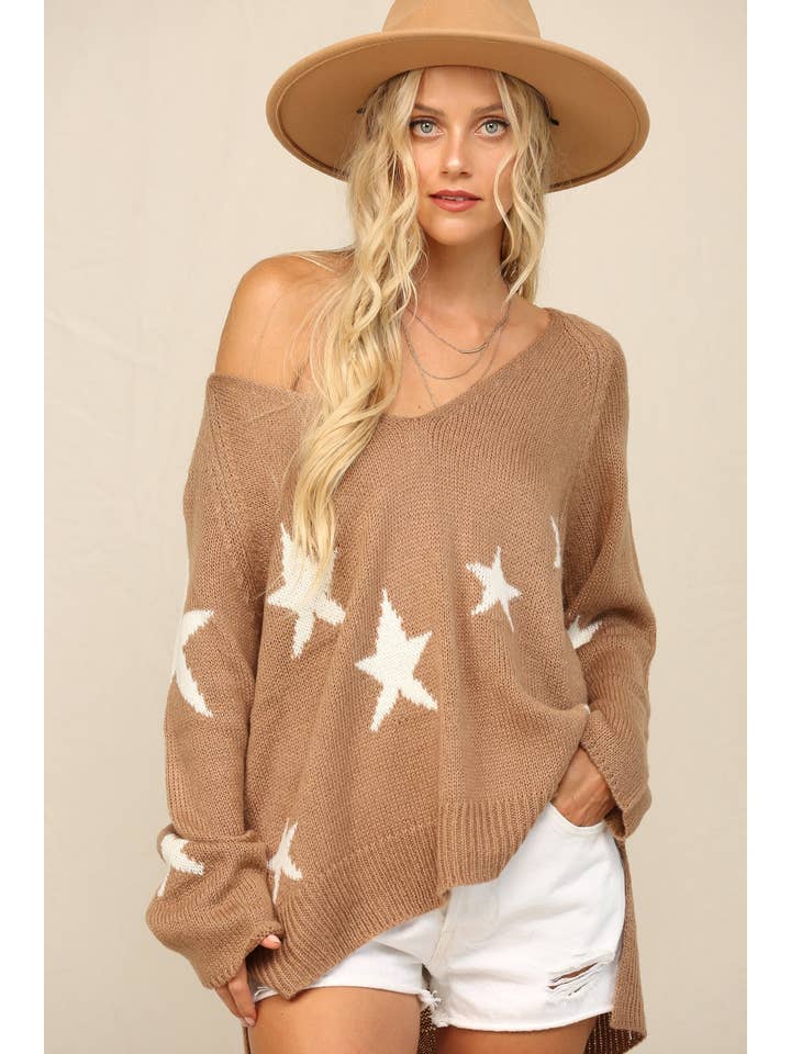 KyeMi - Wholesale Knit Sweater - Women's - Frances Intarsia Star V-Neck Sweater