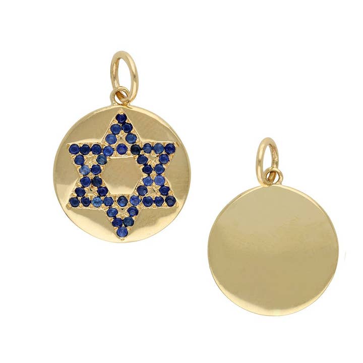 Guld Davidsstjerne Charm Af Blå Safir 13mm for engroshandel hos Jewels of Mewar