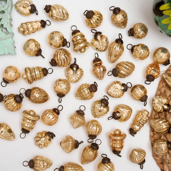 25 Pieces Glass Gold Christmas Ornaments for wholesale by Daana Paani LLC