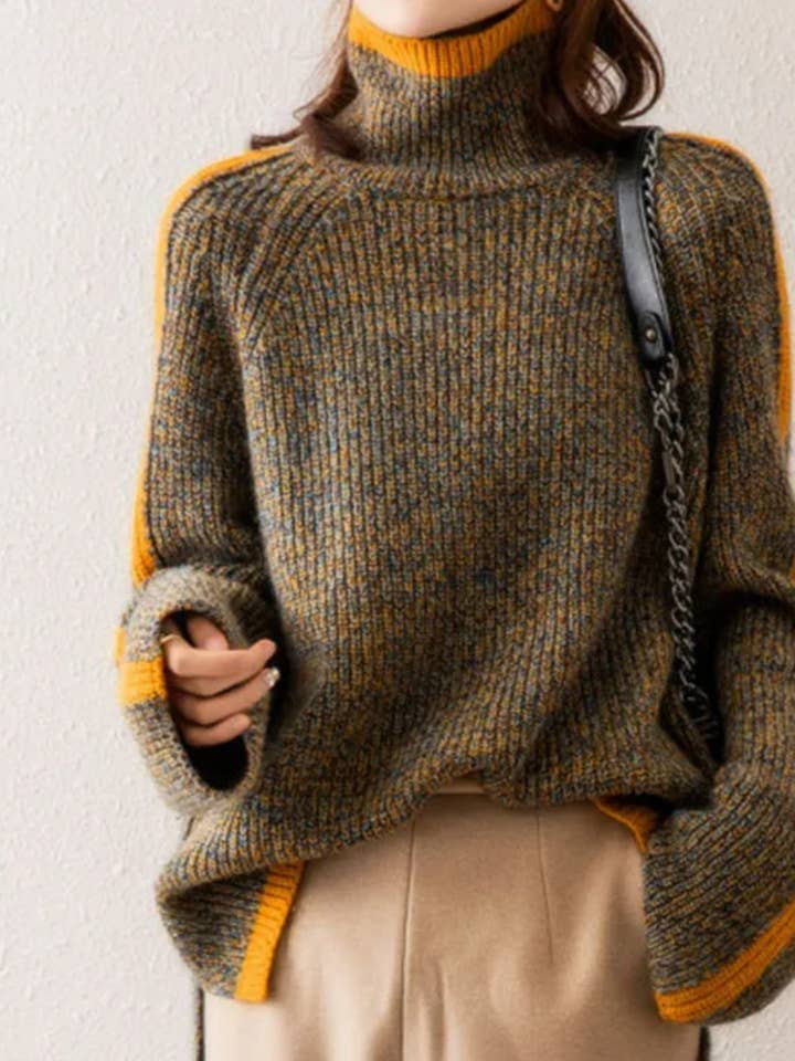 Serenity Collective - Vente Pull en maille – femme - Pull à col roulé contrastant1