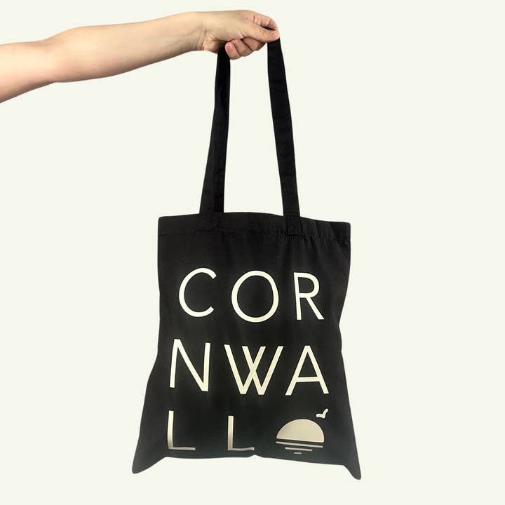 the Cornish studio – wholesale Tote bag – Unisex – Cornwall Tote - Text - Black / Beige1