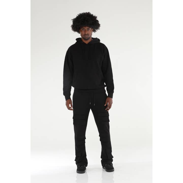 Stylo - Wholesale Top & Pant Set (NOT Loungewear) - Men's - 6 Pocket Black Stacked Flare Sweatsuit