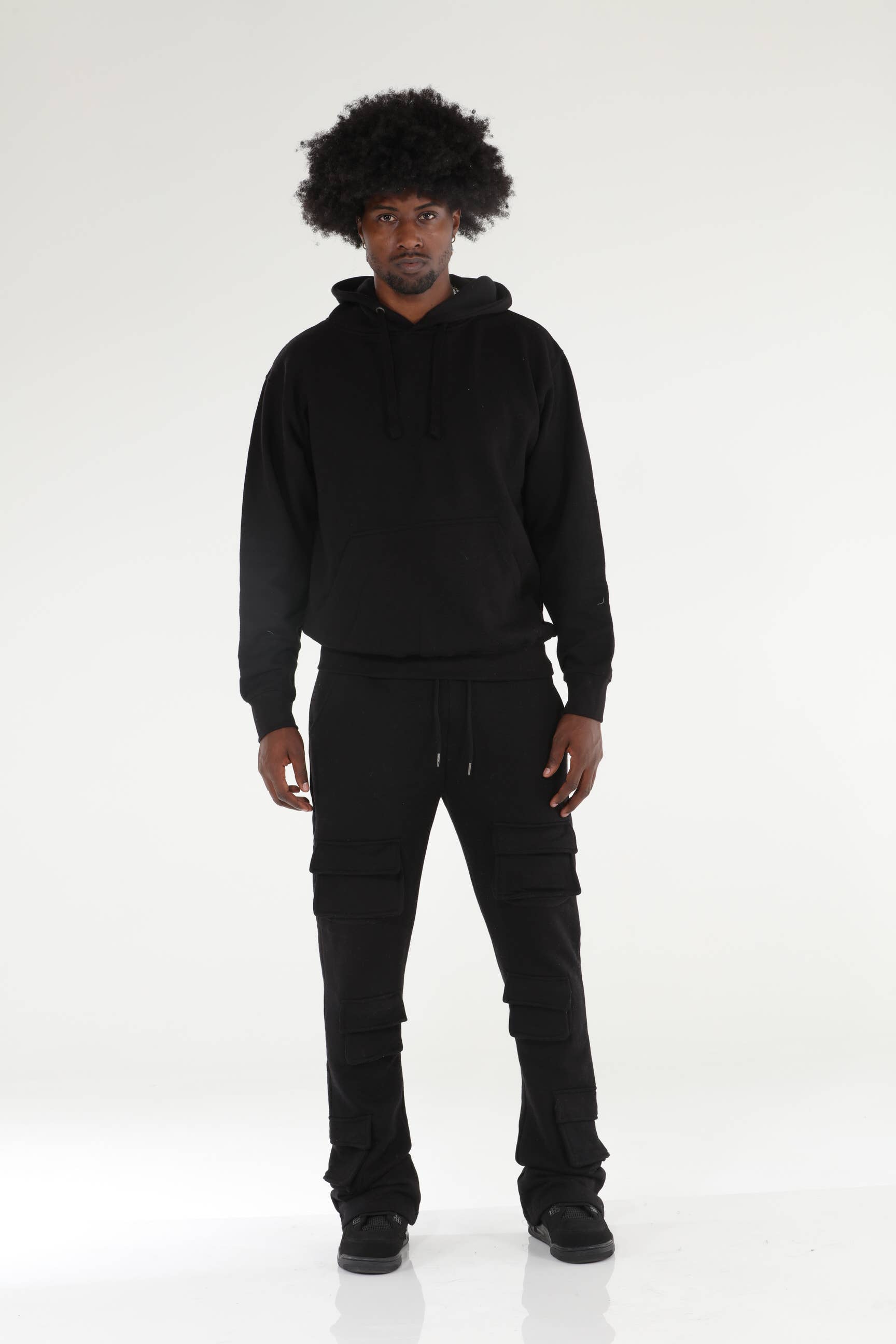 Stylo - Wholesale Top & pant set (not loungewear) – Men's - 6 Pocket Black Stacked Flare Sweatsuit