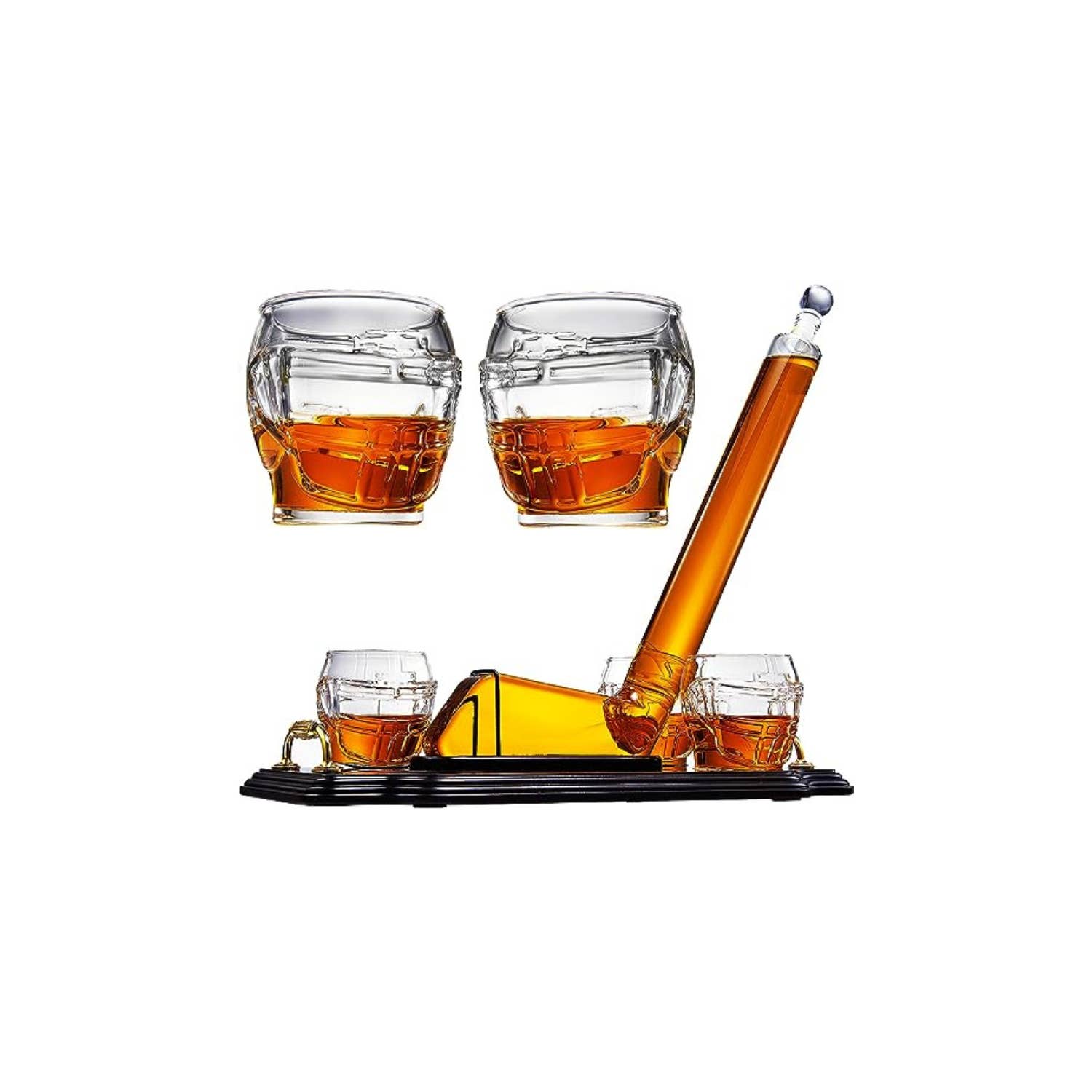 The Wine Savant / Khen Glassware - Wholesale Decanter - Ice Hockey Whiskey Decanter Set W/ 4 Helmet Whiskey Glasses