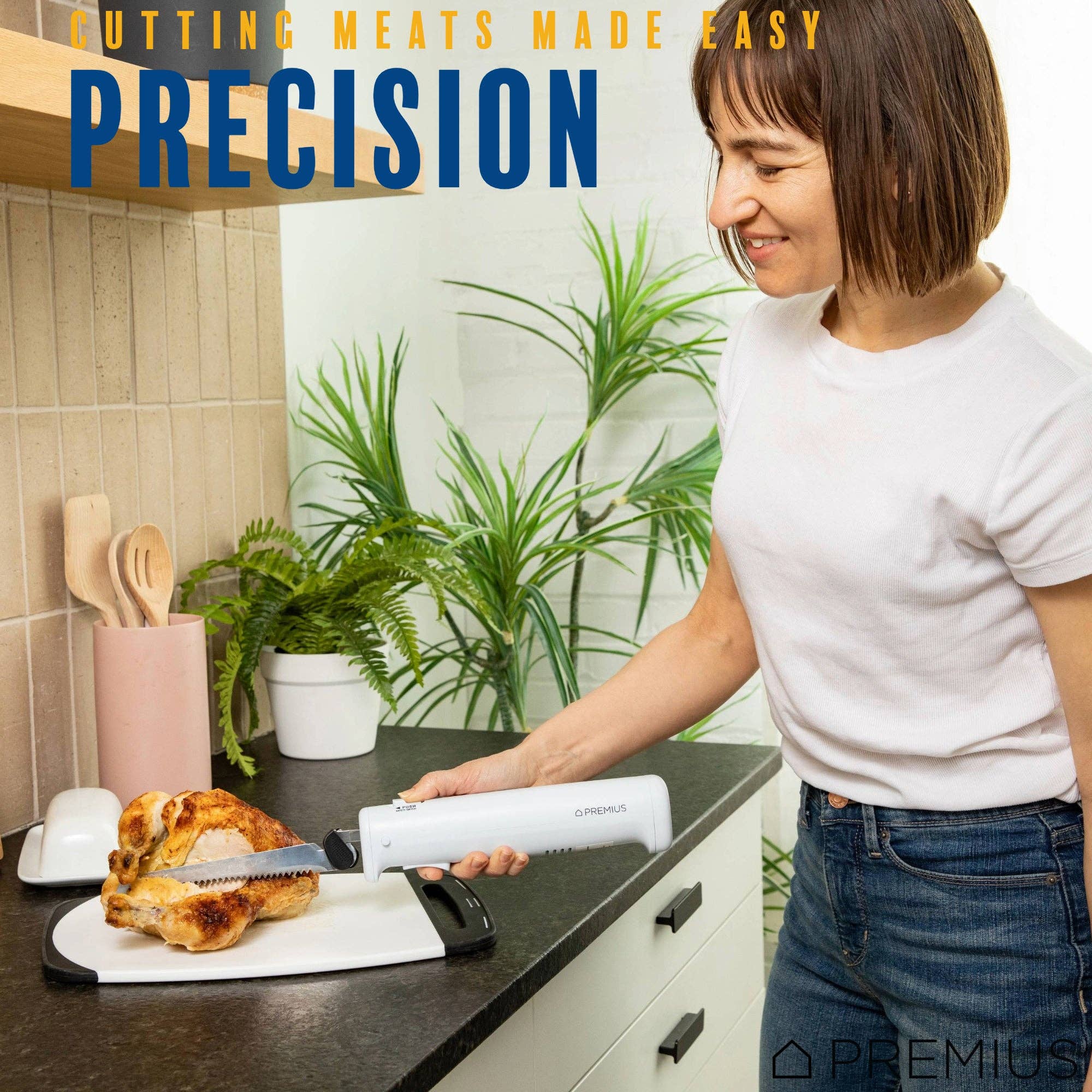 ShopBobbys - Venta al por mayor Cuchillo/cúter de cocina - Cuchillo eléctrico recargable y sin cable PREMIUS profesional con hoja dentada, blanco6
