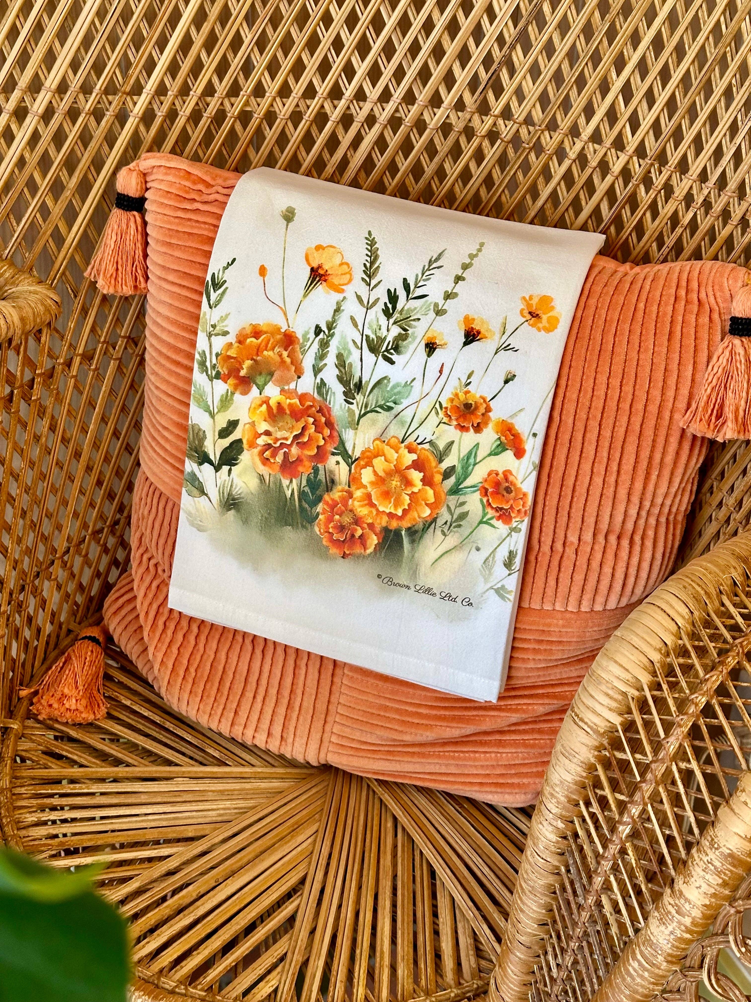 Brown Lillie – Großhandel Geschirrtücher – Orange Ringelblumen 28" Bestes Geschirrtuch | 100% ringgesponnene Baumwolle2