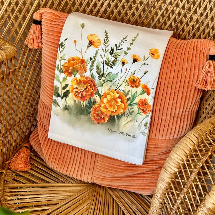 Brown Lillie – Großhandel Geschirrtücher – Orange Ringelblumen 28" Bestes Geschirrtuch | 100% ringgesponnene Baumwolle2