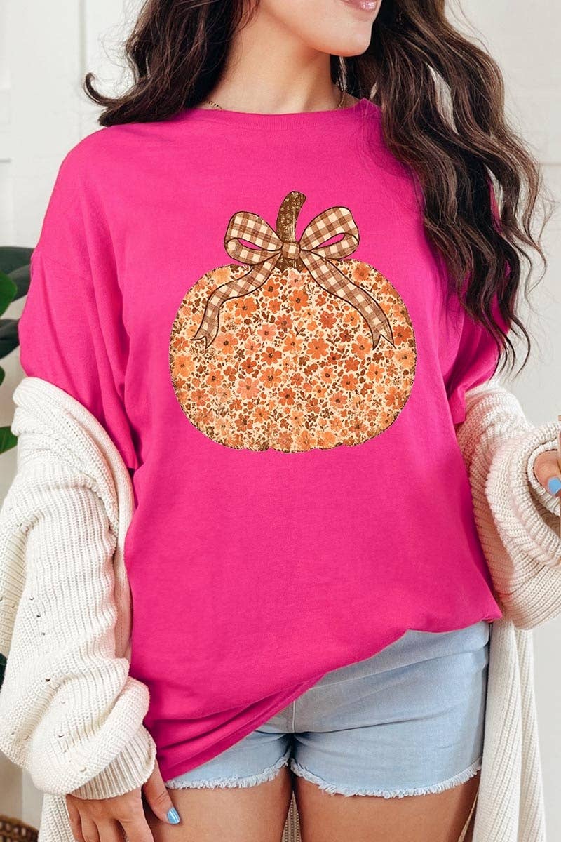 COLORBEAR – Engroshandel Grafisk t-shirt - Dame – Grafisk T-shirt i kraftig bomuld med blomster og græskar til efteråret7