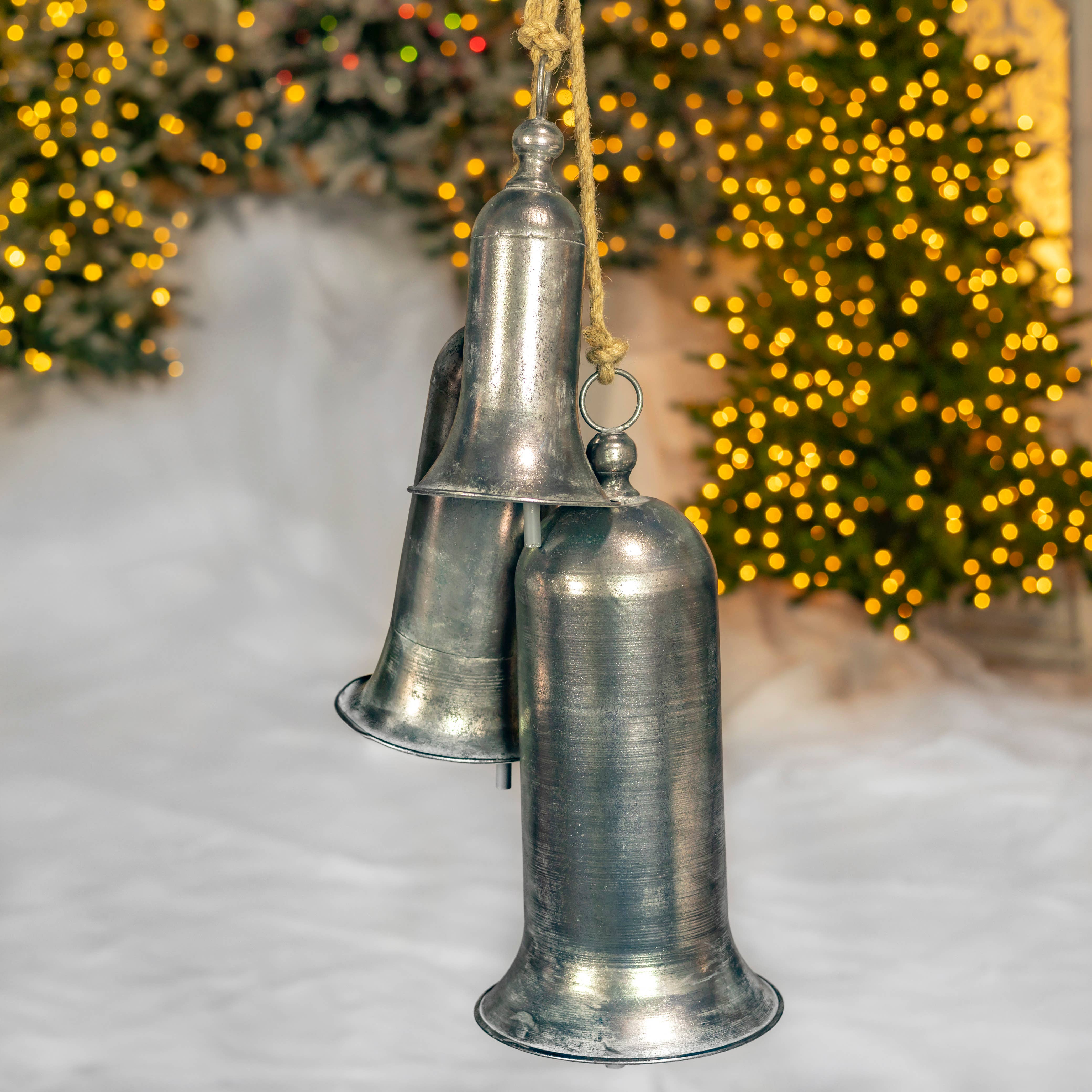 Zaer Ltd. International - Wholesale Christmas Decoration - "Blanfordia" Hanging 3-Piece Iron Bell Cluster - 7 Assorted15