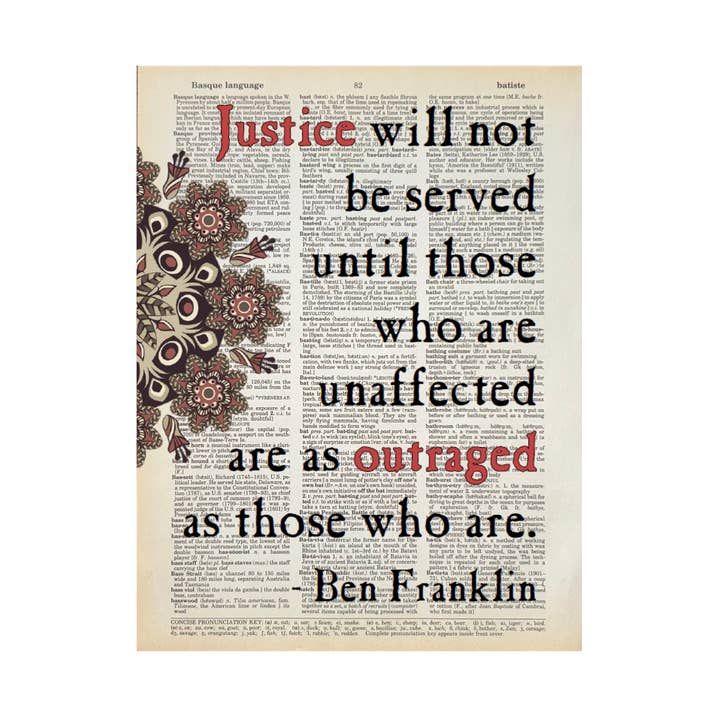 Justice will not be | Dictionary Print | Vintage Book Art for wholesale by Bookish Birds
