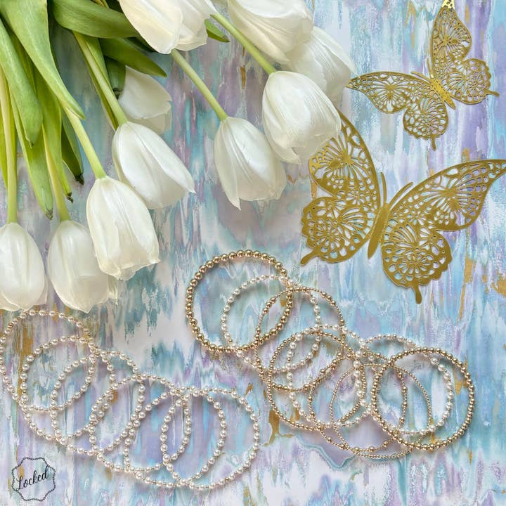 Locked by Lula 'n' Lee - Wholesale Beaded Bracelet - Classic Gold Filled & Mother of Pearl Beaded Bracelet - 322