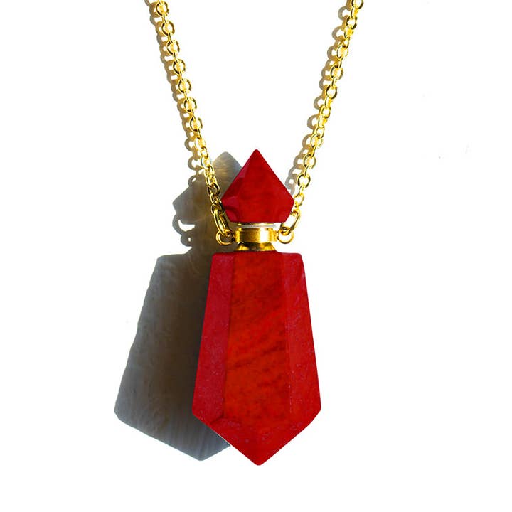 Collana con nettare di olio essenziale di loto di diaspro rosso e cacao per la vendita all'ingrosso da parte di METAMORFLOTUS