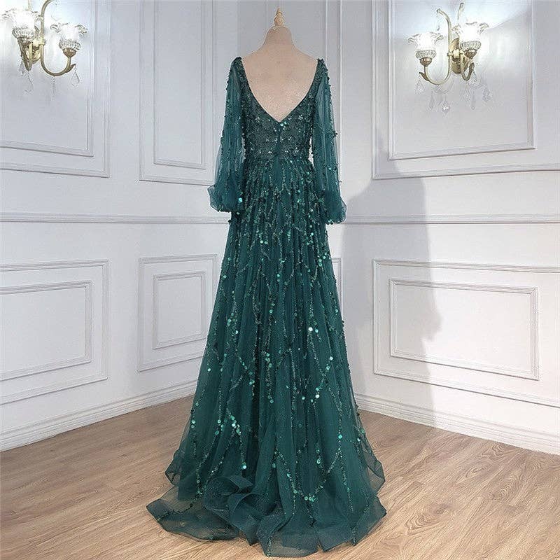 Plush Looks – wholesale Gown – Women's – Beaded Long Sleeve Evening Gown7