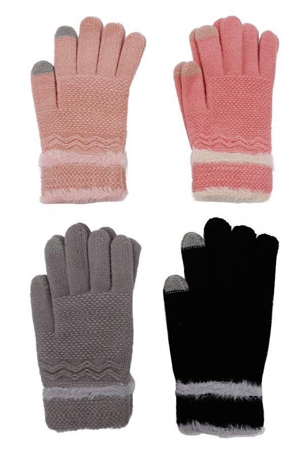 Cap Zone - Wholesale Gloves - Women's - Ribbed Knit Faux Fur Cuffed Winter Gloves4