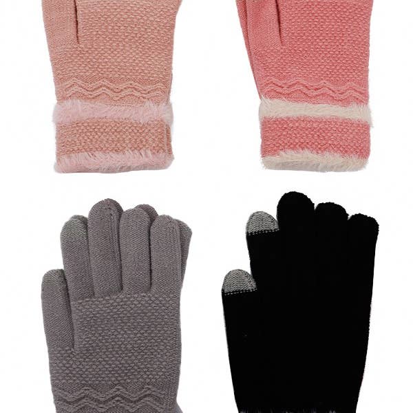Cap Zone - Wholesale Gloves - Women's - Ribbed Knit Faux Fur Cuffed Winter Gloves4