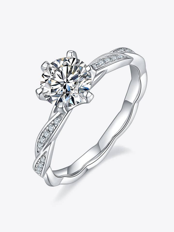 Anillo de plata de ley pura con platino moissanita de talla redonda brillante de 1 quilate para venta al por mayor de Sparkala