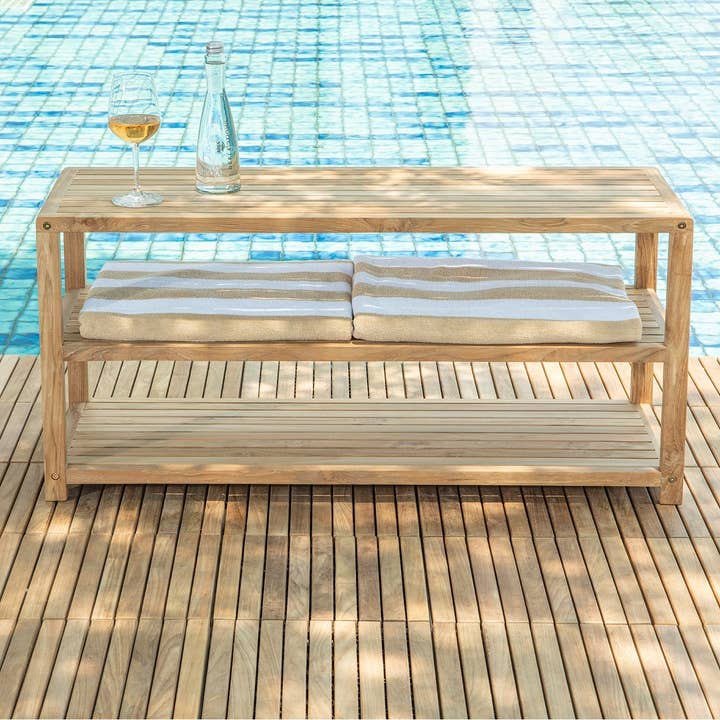Nordic Teak - Wholesale Bankje - Savannah natuurlijke teak opbergbank met plank voor douche, spa, badkamer of buiten – 71 cm of 102 cm