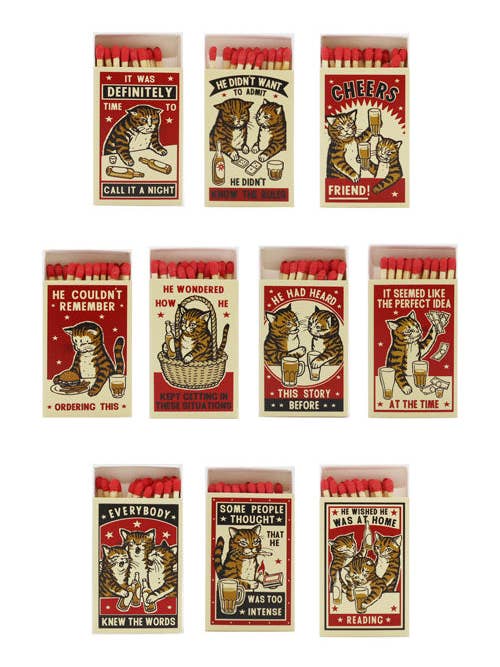 Set Matchbox Drunk Cat - IMPORTANTE, leggi la descrizione. per la vendita all'ingrosso da parte di Arna Miller Illustration