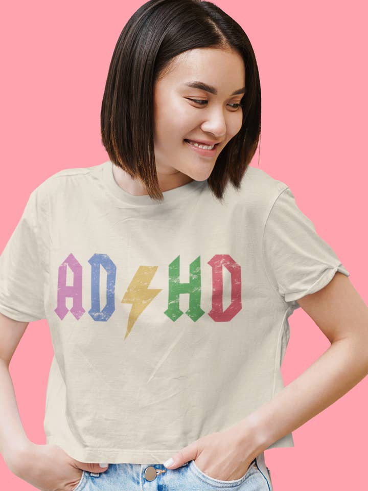 "ADHD" Rocker Graphic Tee Boxy Crop for wholesale by NG Creative