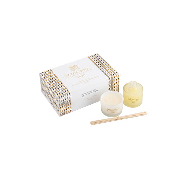 Rathbornes 1488 - Wholesale Gift Bag Set/Pack - Dublin Tea Rose Diffuser And Candle Gift Set