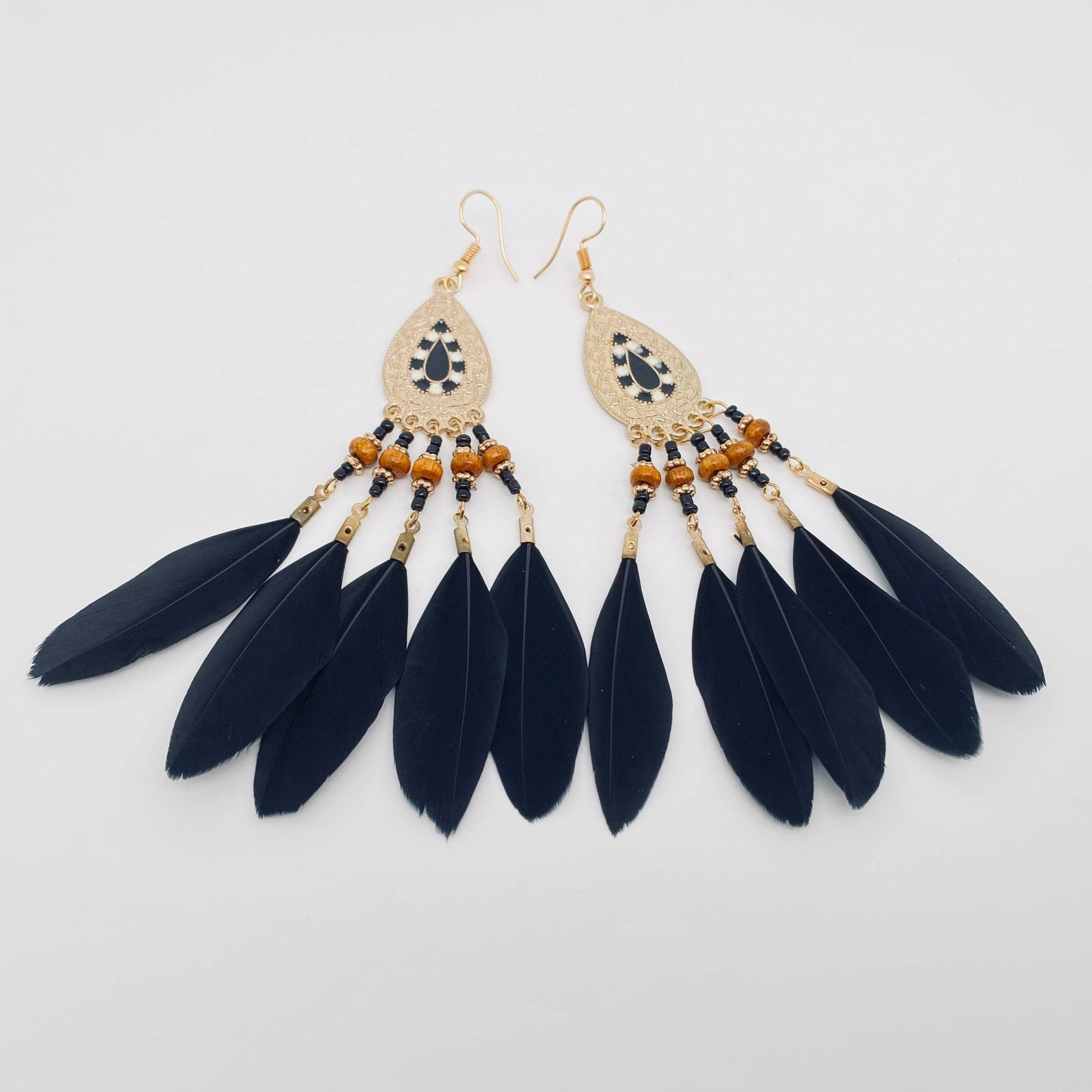 Mio Queena – wholesale Tofsörhängen – Bohemian Drop-formade fjäder tofs örhängen6