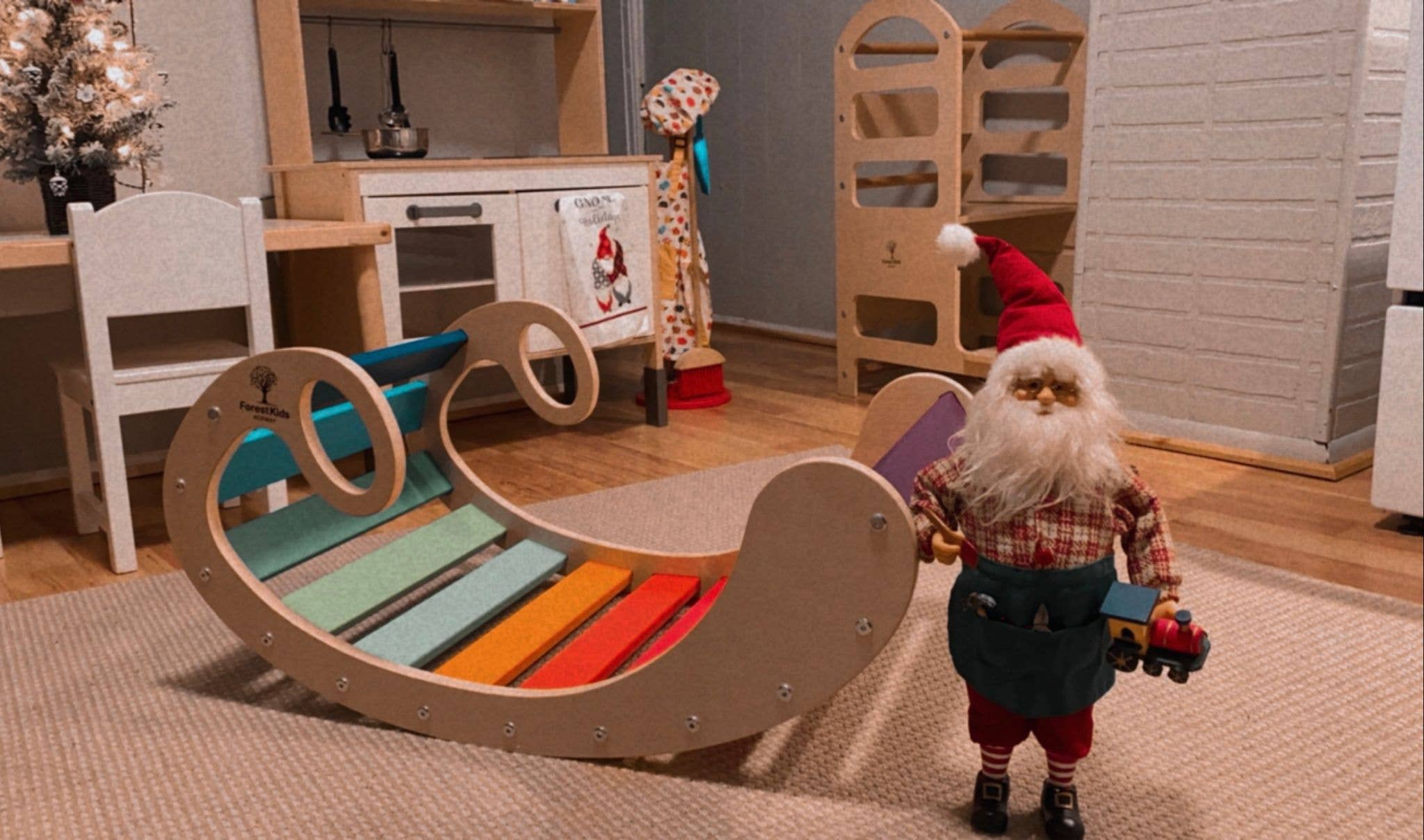 Forest Kids - Vente Jouet en bois – enfant - Bascule et balançoire arc-en-ciel en bois Montessori pour enfants1