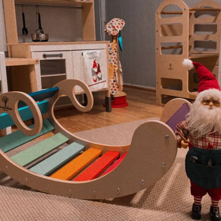 Forest Kids – Brinquedo de madeira - Crianças por atacado – Brinquedo de Madeira Montessori para Crianças: Baloiço e Arco-Íris Oscilante1