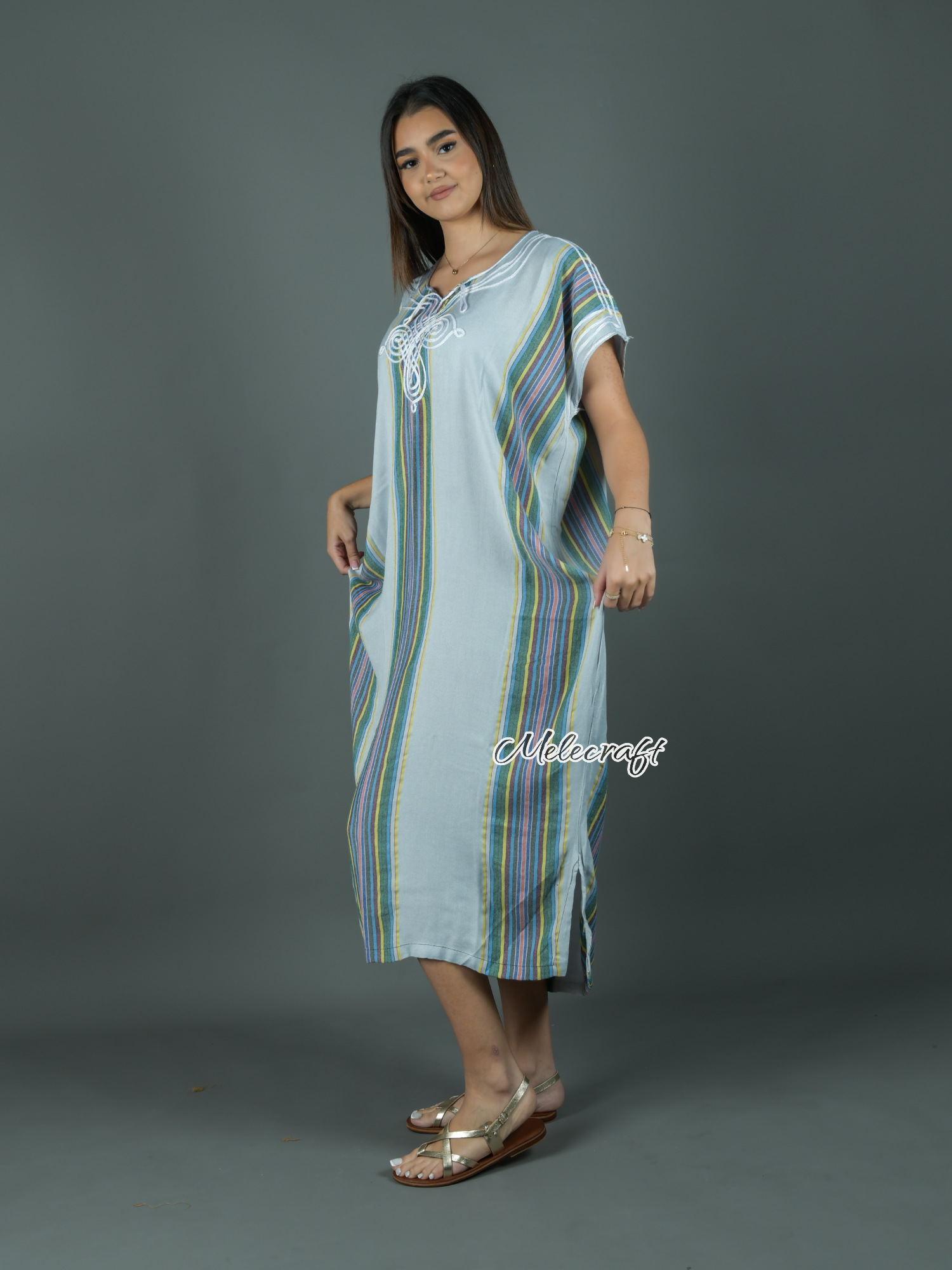 Melecraft - Wholesale Kaftan - Women's - Moroccan Striped Kaftan Dress for Women - Handmade Gandoura8