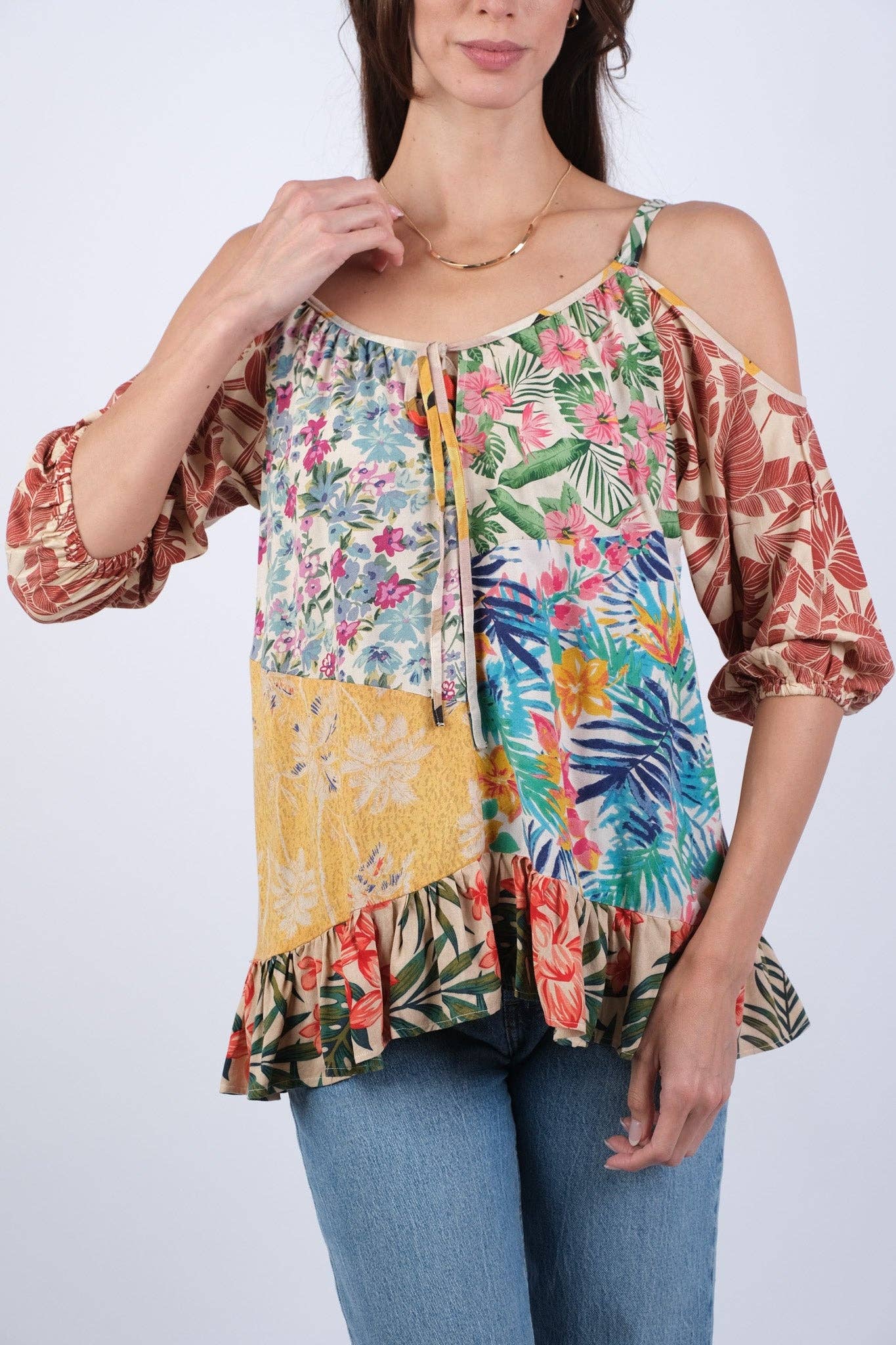 Sacred Threads - Wholesale Blouse - Women's - Tropical Boho Chic Off Shoulder Summer Top1