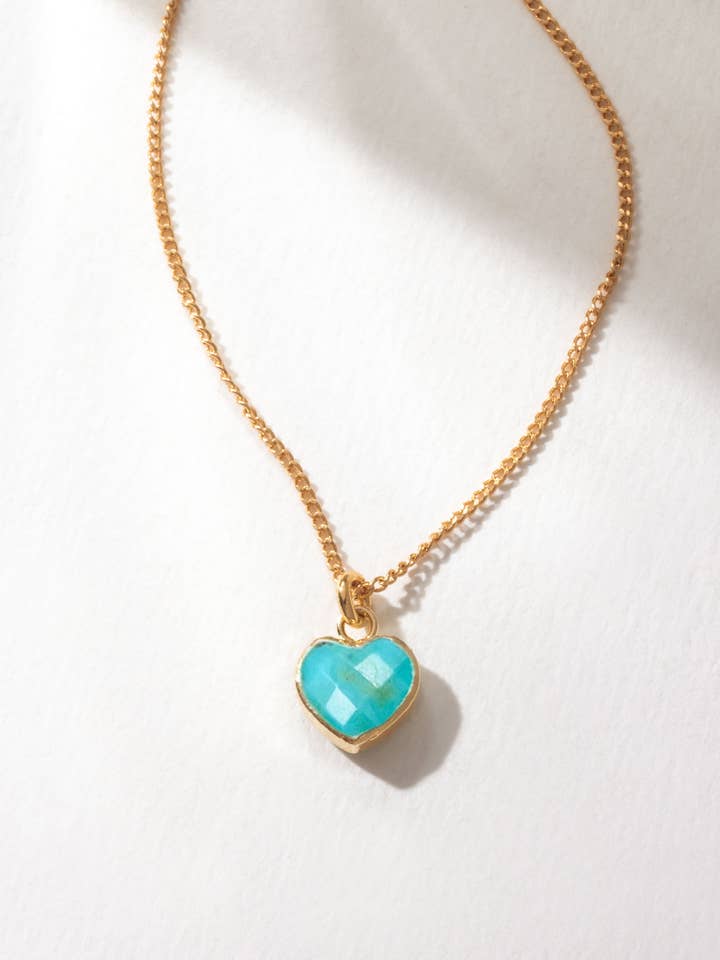 Collana con Ciondolo a Cuore Prezioso con Pietra di Nascita - Turchese per la vendita all'ingrosso da parte di Luna Norte