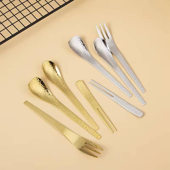 Sostraw & SmartThings - Wholesale Table Spoon (Cutlery) - Hammered Spoon - 2 shapes - 4 colors - Coffee, Tea, Desserts
