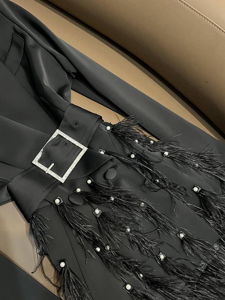 SY388 Elegant Black Lapel Tassel Belt Midi Dress for wholesale on Faire5