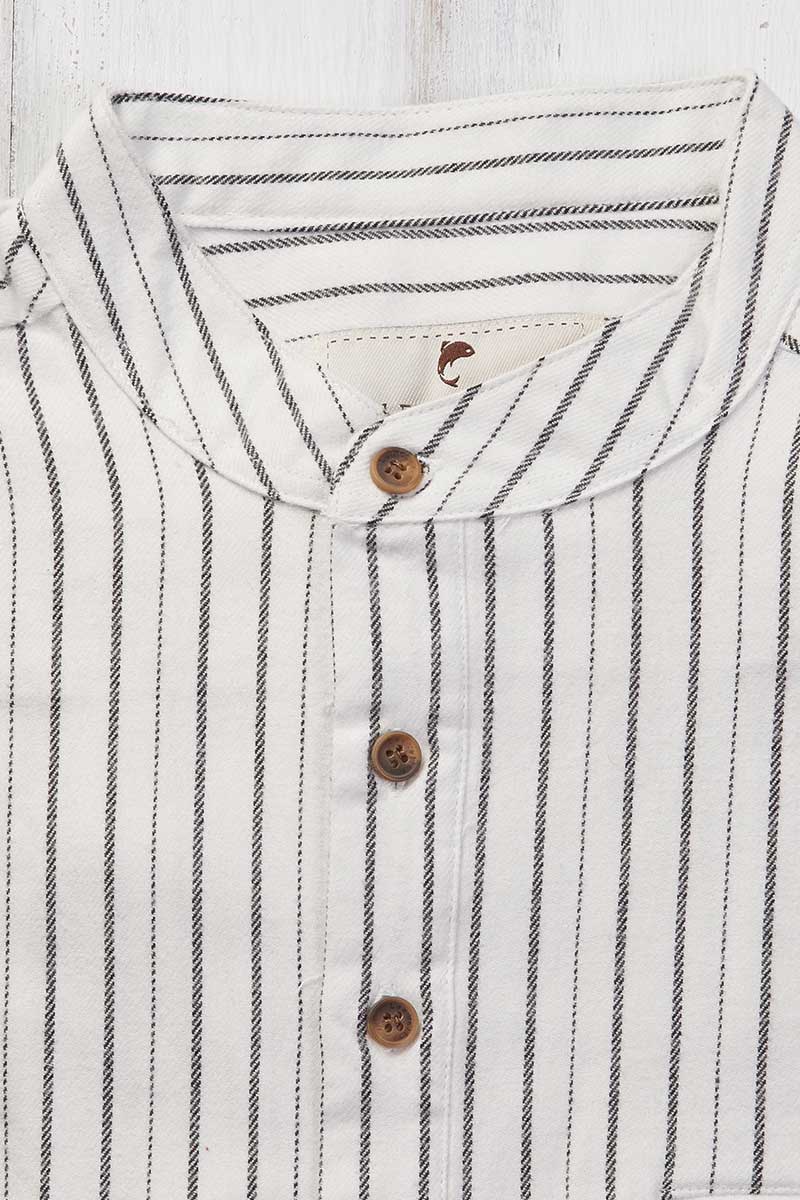 Lee Valley Ireland - Wholesale Button Down Shirt - Men's - Grandfather Shirt Flannel Black Stripe on Ivory (LV1)5