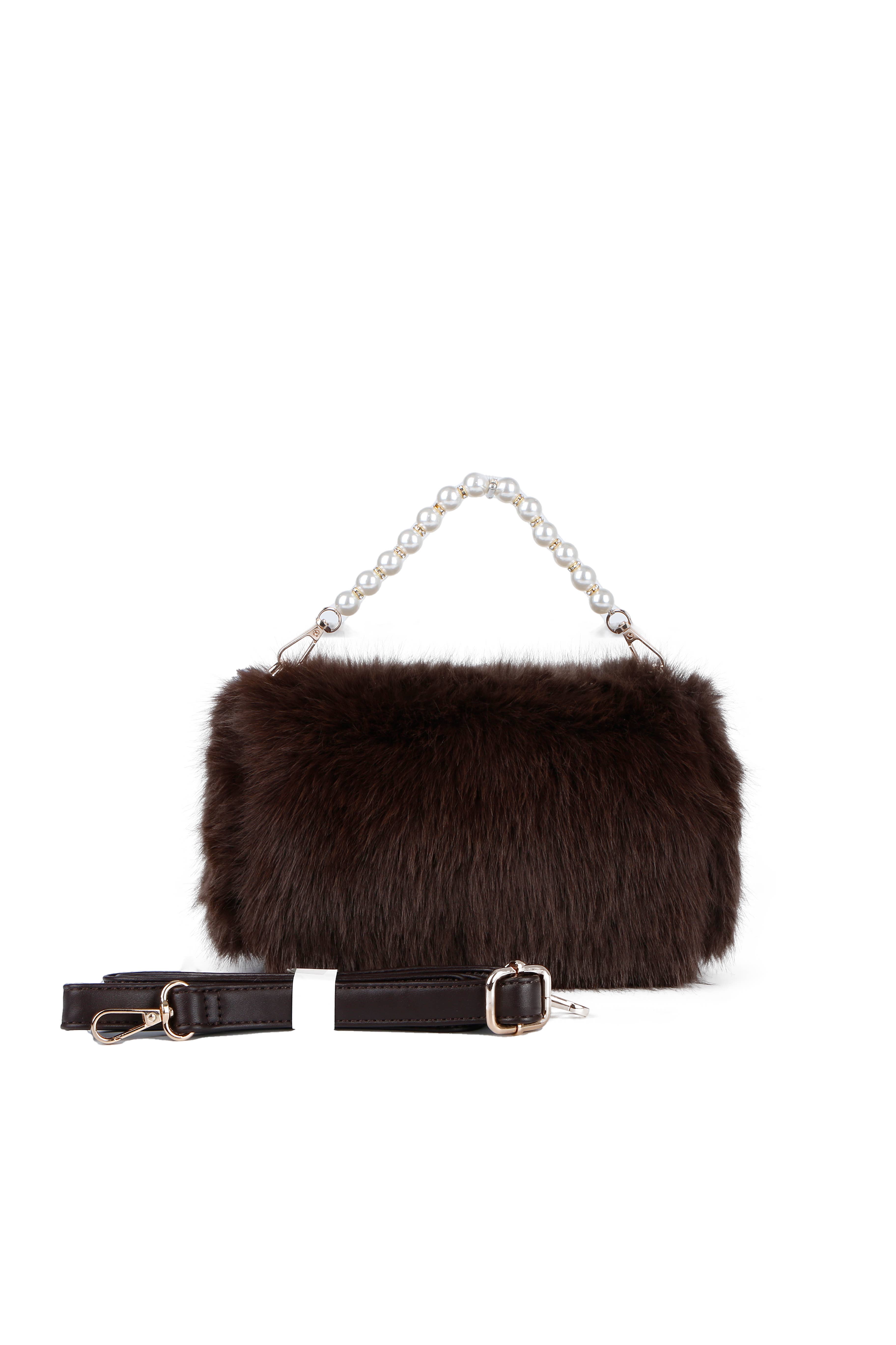 Papaya Fashion Ltd - Vendita all'ingrosso Pochette - Donna - Borsa a mano in ecopelliccia con manico a perla J-20361