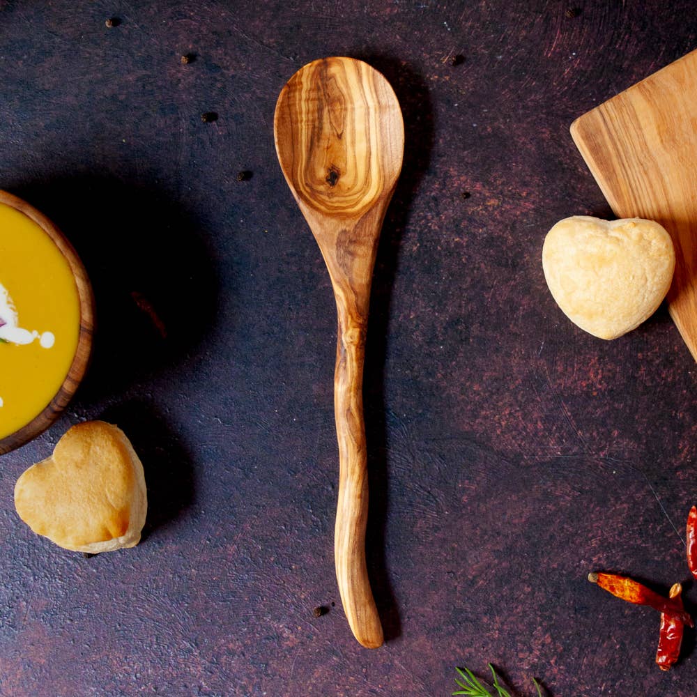 Vesper & Vine - Wholesale Kitchen Spoon - Curvy Cottage Spoon Hand Carved from Olive Wood1