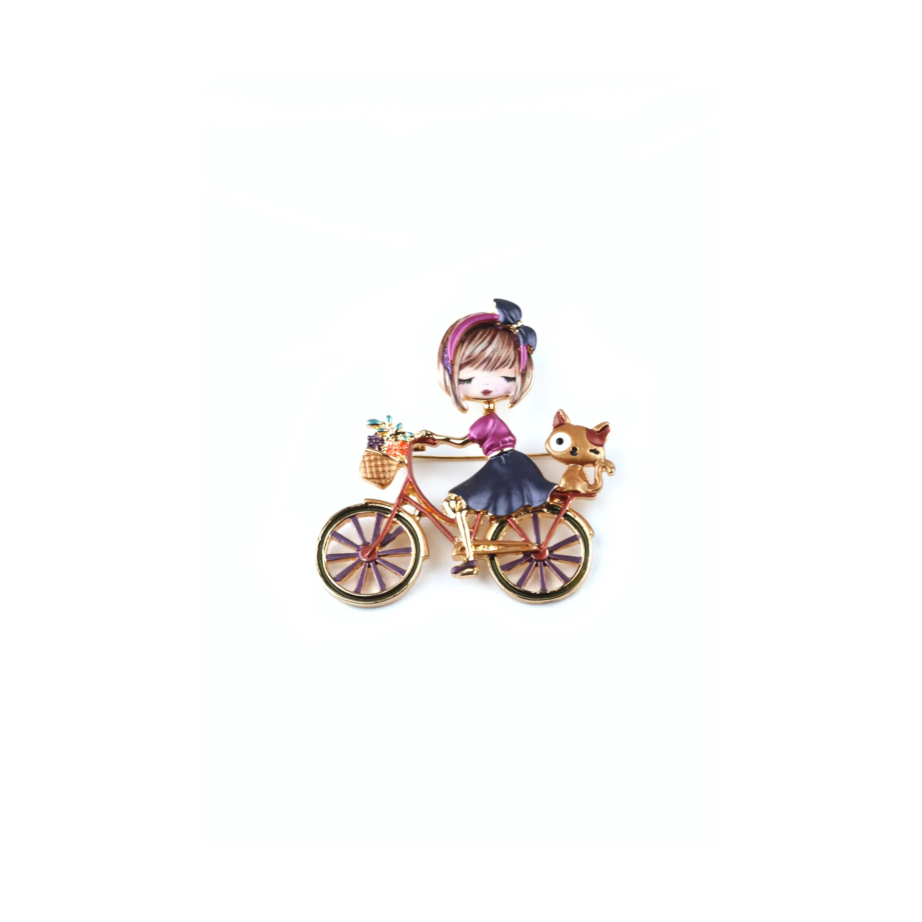 Domoflor s.l - Wholesale Brooch - Cyclist girl brooch with cat 🐱💖3