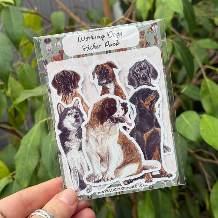 Working Dogs Sticker Pack for wholesale by Lucy Locks Art