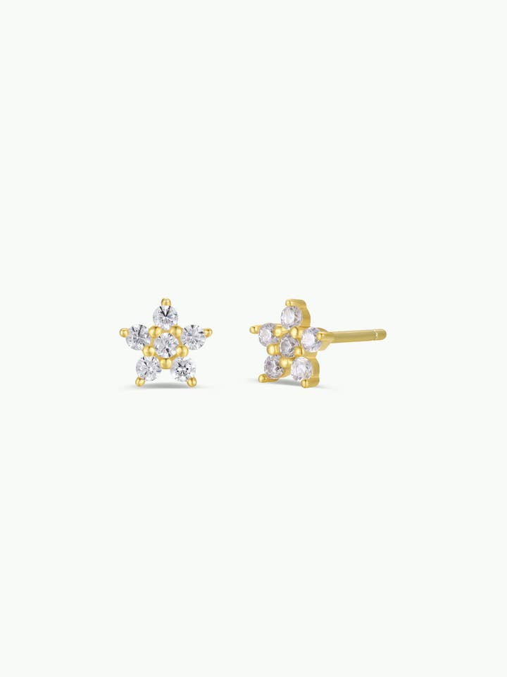 Pave Stud - Flower - Gold Earrings for wholesale by JaxKelly