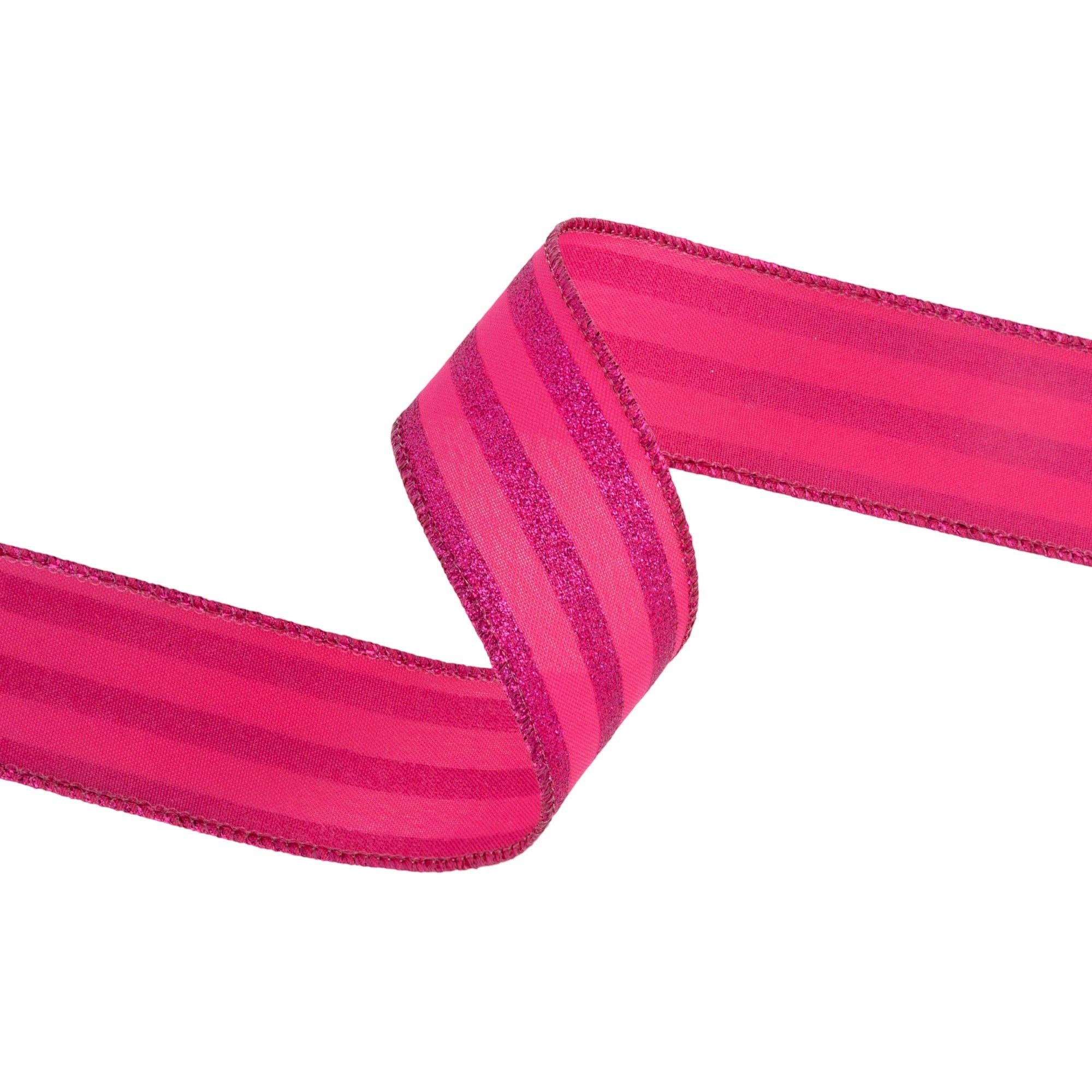 LA Ribbons Wholesale – wholesale Ribbon – Gift wrapping – 1 1/2" Wired Ribbon | Hot Pink Glittered Pinstripes on Hot Pink | 10 Yard Roll3