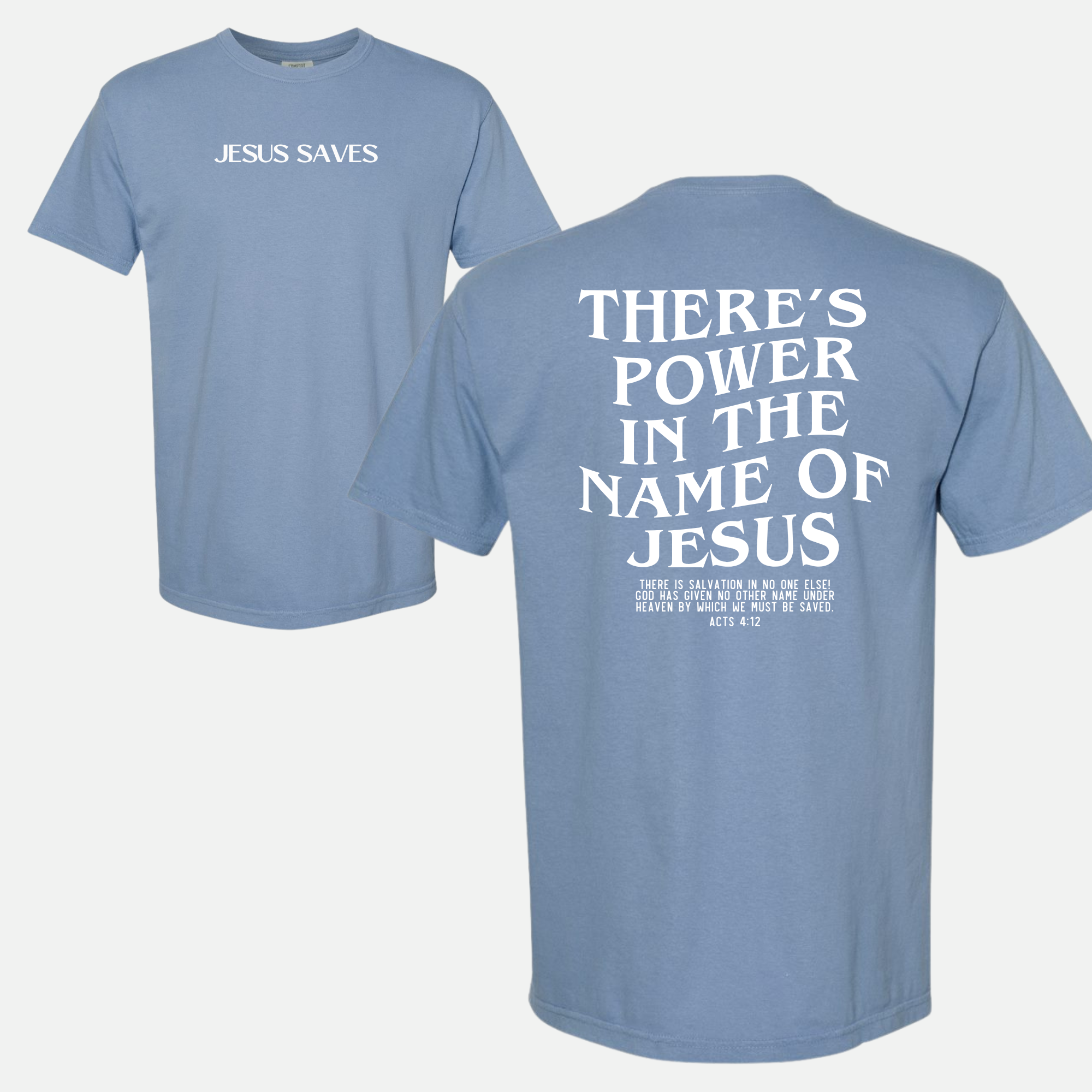 Faith & Life Christian Brands - Vente T-shirt sérigraphié – femme - Jésus sauve la puissance au nom de Jésus T-shirt chrétien unisexe6