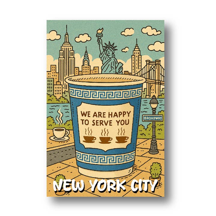 Carte postale 4" X 6" de New York City - Tasse à café bleue de New York pour la vente par BigZoo Store