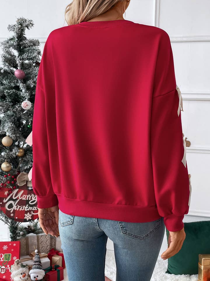 Christmas Red Bow Crew Sweatshirt for wholesale on Faire1
