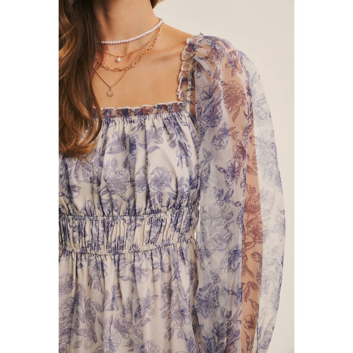 in february - Wholesale Jurk - Dames - ETHERISCHE ELEGANTIE BLOEMIGE ORGANZA MIDI-JURK MET ELASTISCHE TAILLE4