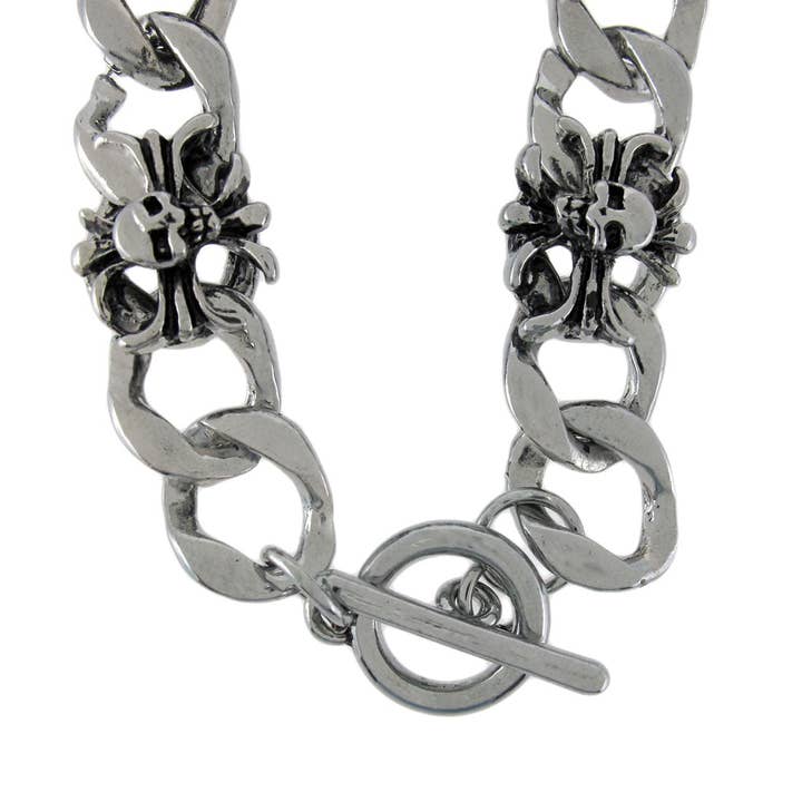 Things2Die4 - Wholesale Link & Chain Bracelet - Curb Chain Link Bracelet with Vintage Cross and Skulls2