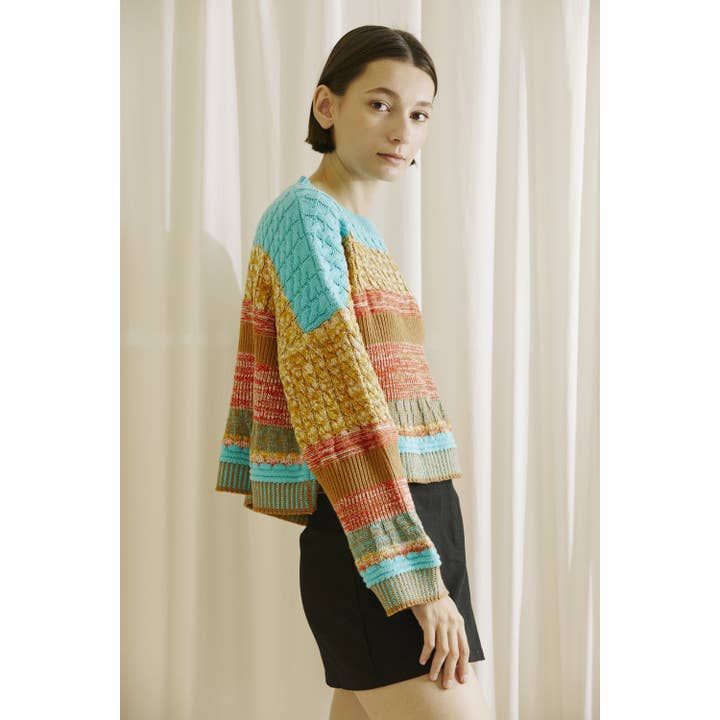 HT1838- MULTI COLOR BLOCK PATTERN KNIT SWEATER for wholesale on Faire